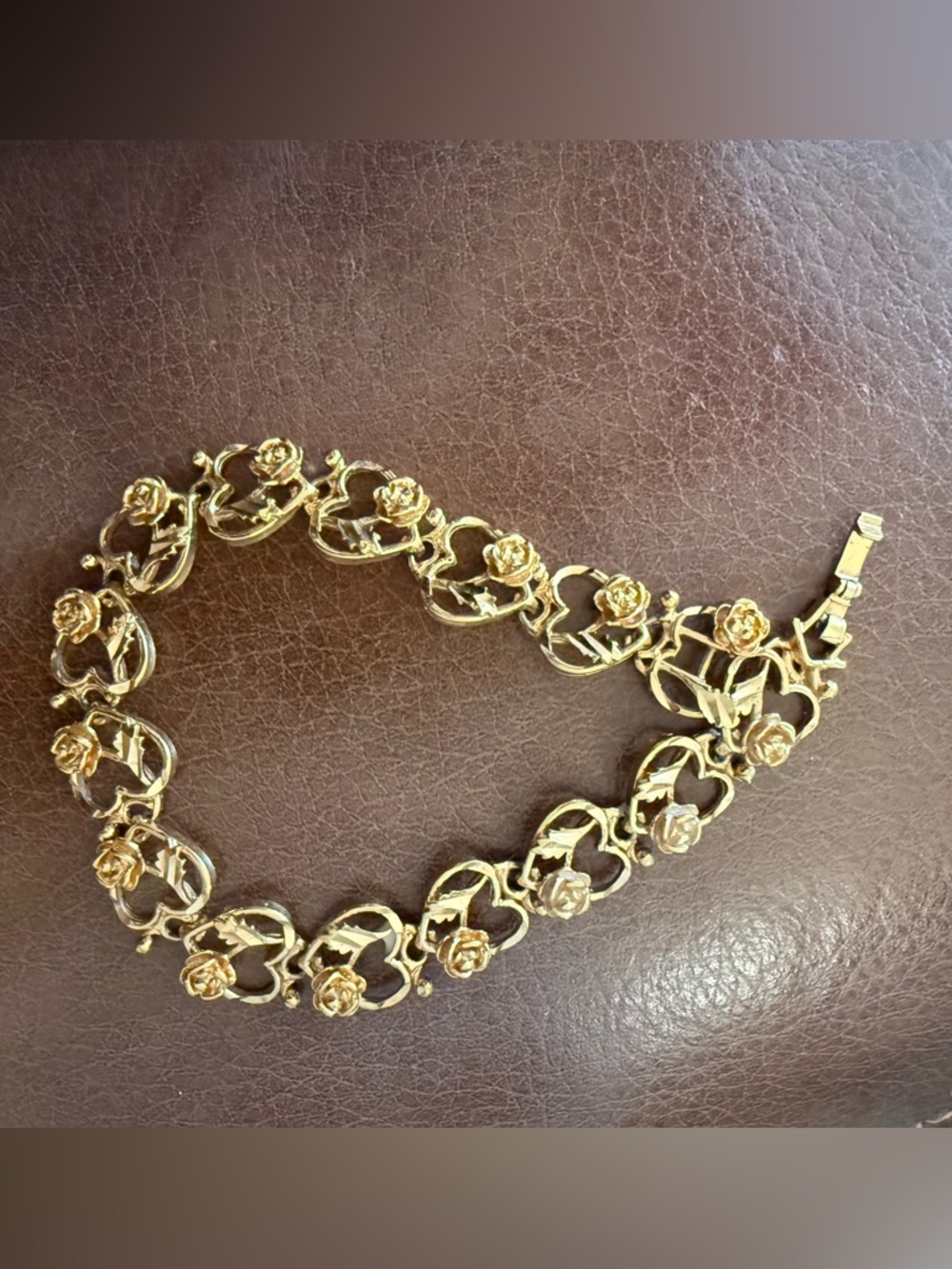 Gold Tone Rose & Heart Link Bracelet - Picture 2 of 5